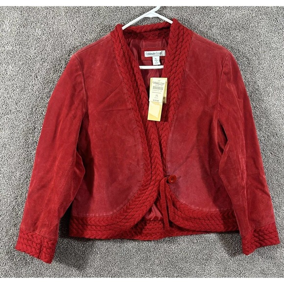 Coldwater Creek Jackets & Blazers - Coldwater Creek Jacket Womens Large Petite Red Suede Cable Knit Blazer Christmas